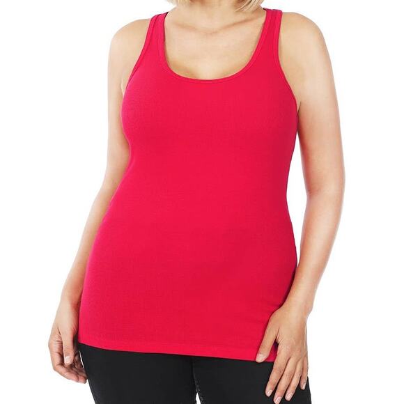 1X Ruby Red Ribbed Seamless Racerback Tank Top Zenana oversized Plus Sz comfort - Picture 1 of 5